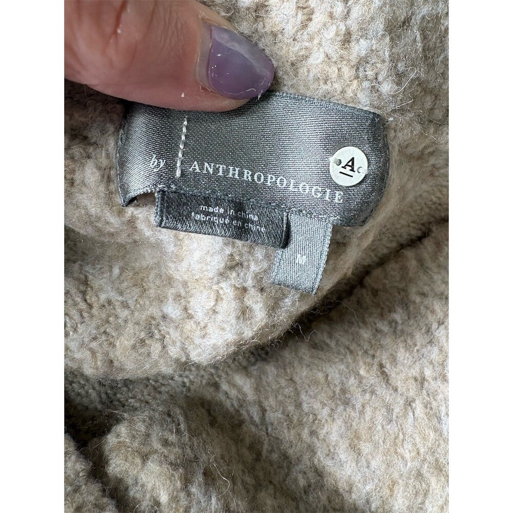 Anthropology Sweater Womens Size M Taupe Boucle Textured Knit V-Neck Pullover - Picture 9 of 11